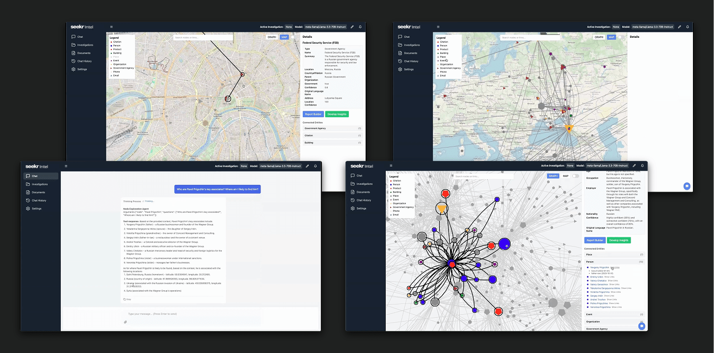 SeekrIntel UI screens